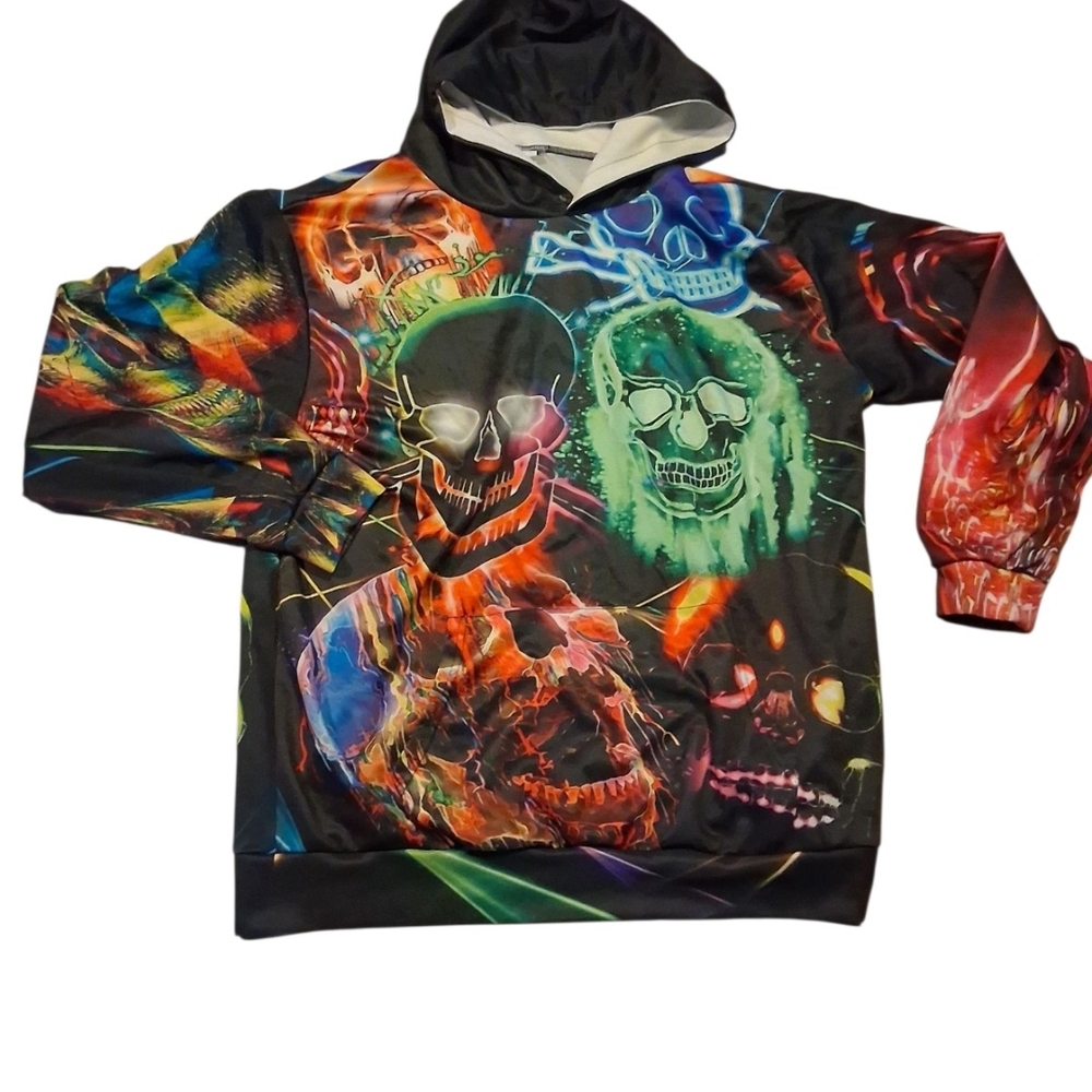 Multicolor Skull Print Men's Hoodie